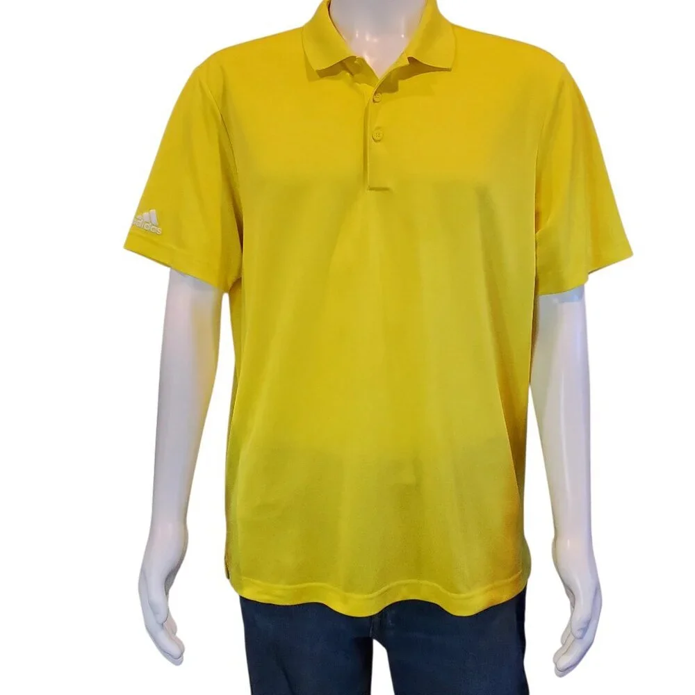 ADIDAS GOLF SZ L Men's Performance Short Sleeve Polo Shirt Bright Yellow